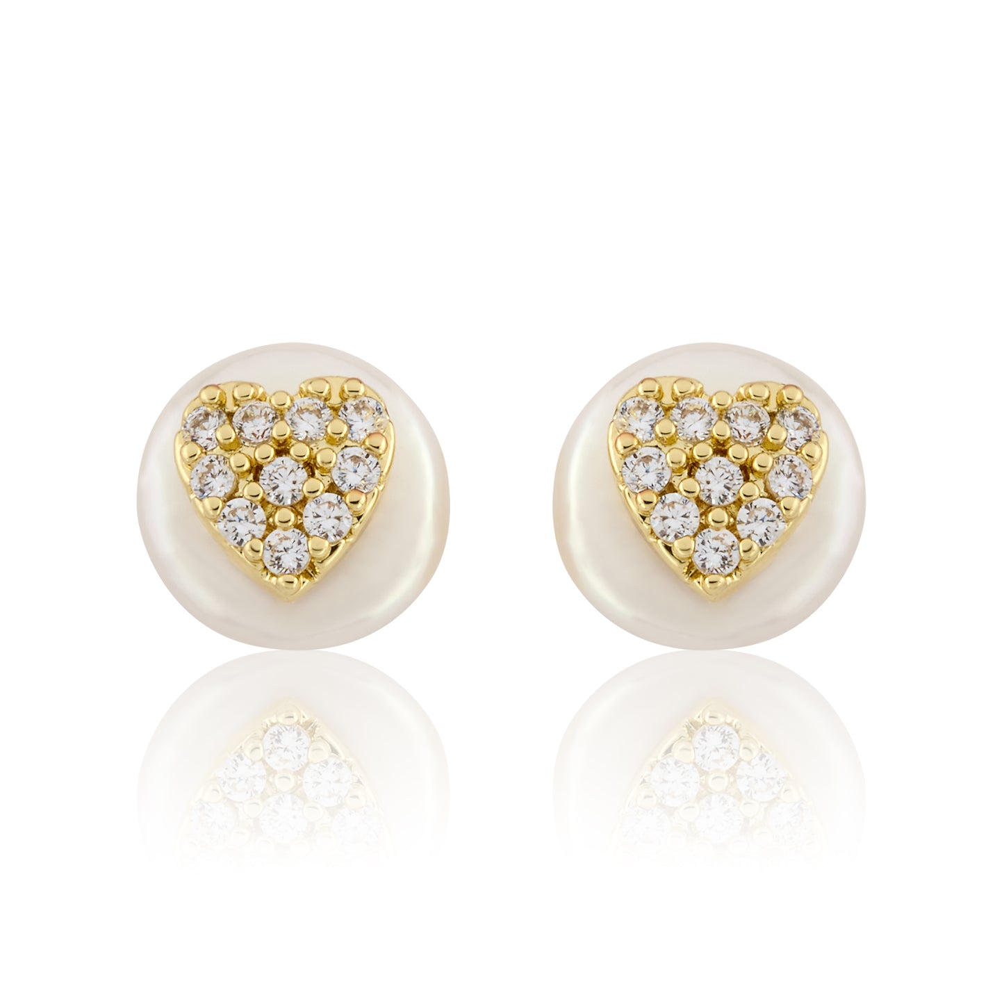14K Gold Plated Cz Heart Over 10mm Pearl Stud Earring Wholesale