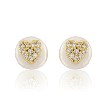 14K Gold Plated Cz Heart Over 10mm Pearl Stud Earring Wholesale