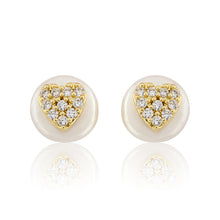 14K Gold Plated Cz Heart Over 10mm Pearl Stud Earring