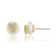 14K Gold Plated Cz Heart Over 10mm Pearl Stud Earring