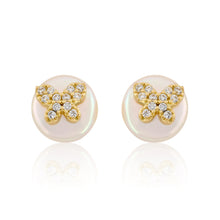 14K Gold Plated Cz Butterfly Over 10mm Pearl Stud Earring Wholesale