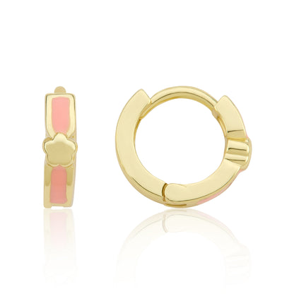 Enamel Huggy Earring accented with Gold Center Flower