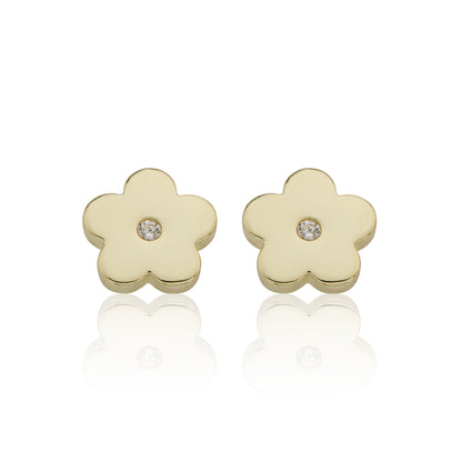 14k Gold Plated Cz Center Flower Earring Wholesale