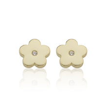 14k Gold Plated Cz Center Flower Earring