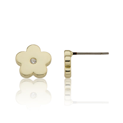 14k Gold Plated Cz Center Flower Earring