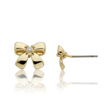 14k Gold Plated Cz Center Small Bow Earring