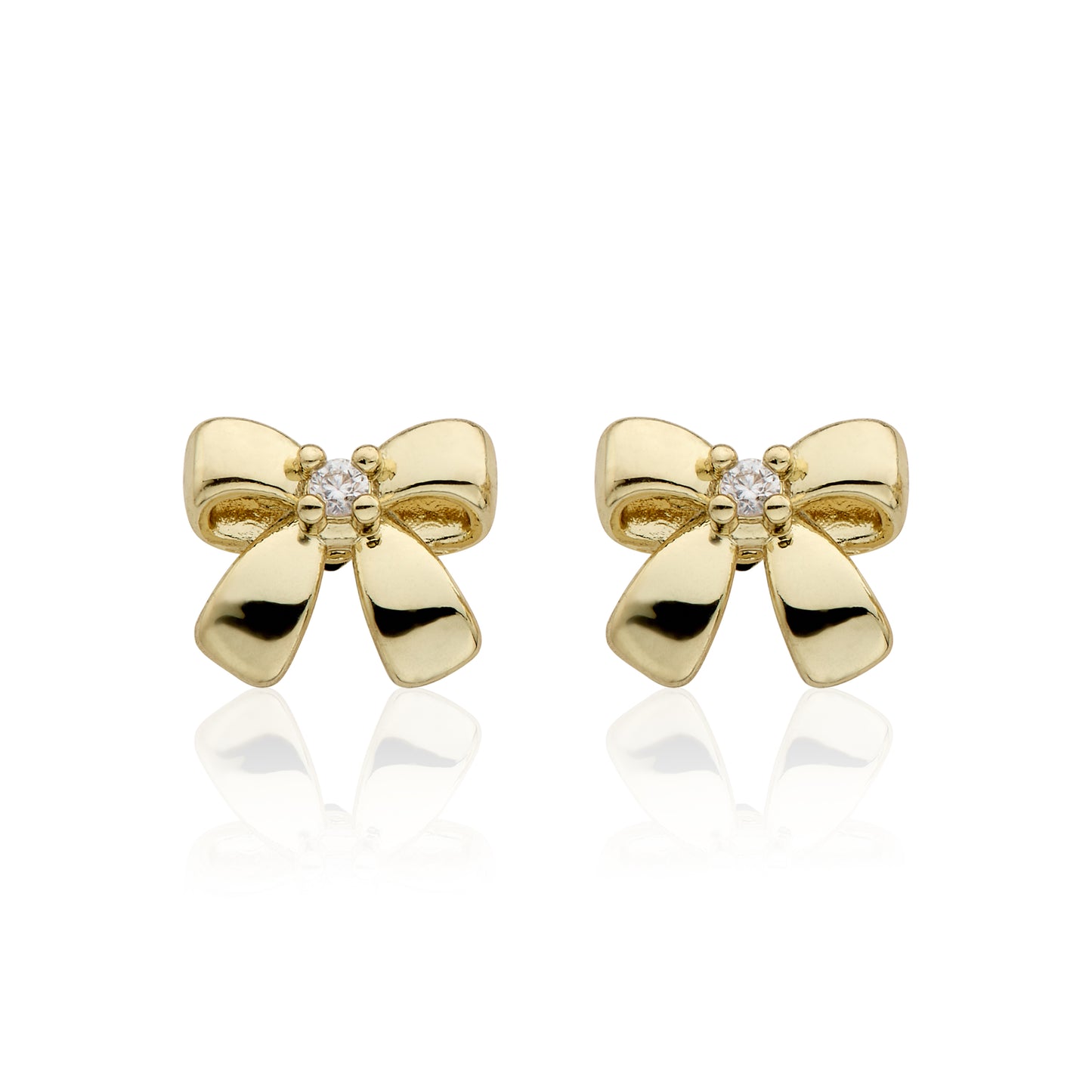 14k Gold Plated Cz Center Small Bow Earring