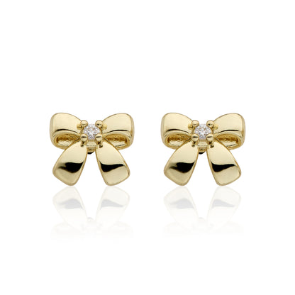 14k Gold Plated Cz Center Small Bow Earring