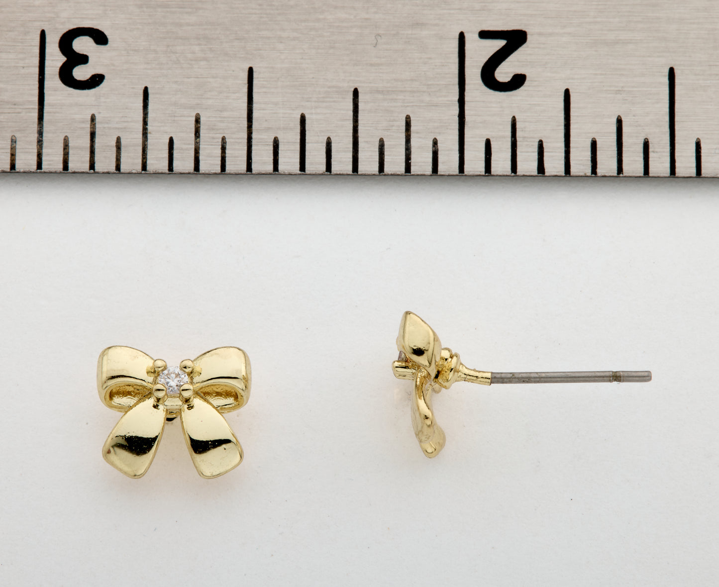 14k Gold Plated Cz Center Small Bow Earring