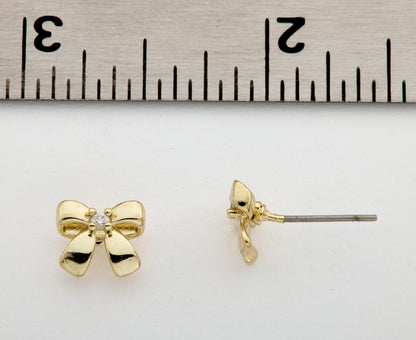14k Gold Plated Cz Center Small Bow Earring