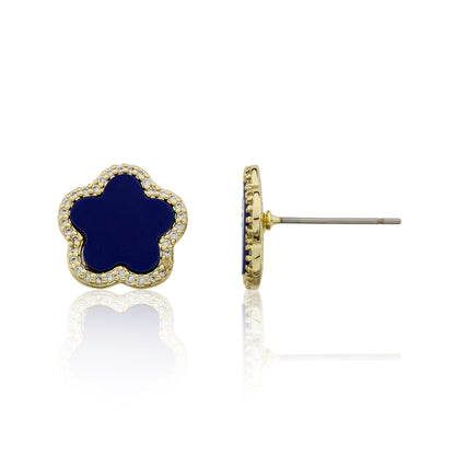 14K Gold Plated Cz Framed Mother Of Pearl Large Flower Stud Earring