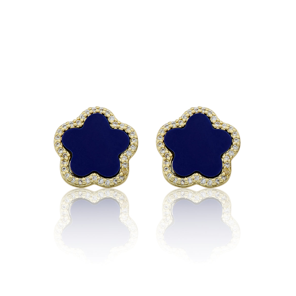 14K Gold Plated Cz Framed Mother Of Pearl Large Flower Stud Earring Wholesale