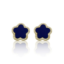 14K Gold Plated Cz Framed Mother Of Pearl Large Flower Stud Earring Wholesale