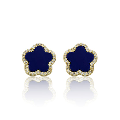 14K Gold Plated Cz Framed Mother Of Pearl Large Flower Stud Earring Wholesale