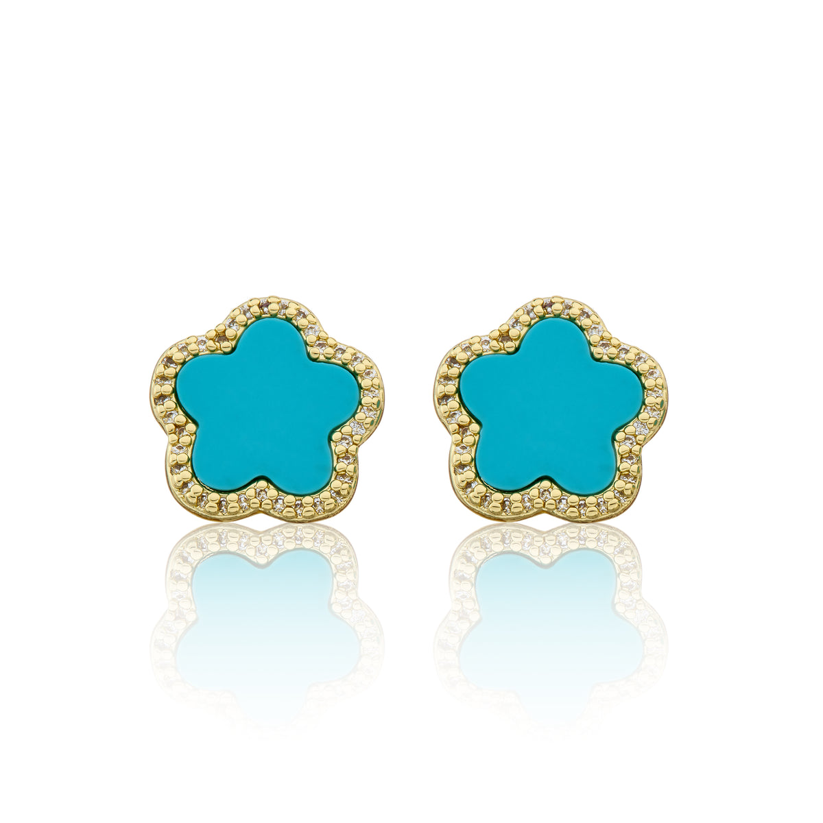 14K Gold Plated Cz Framed Mother Of Pearl Large Flower Stud Earring Wholesale