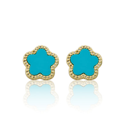 14K Gold Plated Cz Framed Mother Of Pearl Large Flower Stud Earring Wholesale