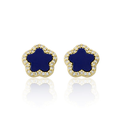 14K Gold Plated Cz Framed Mother Of Pearl Flower Stud Earring Wholesale