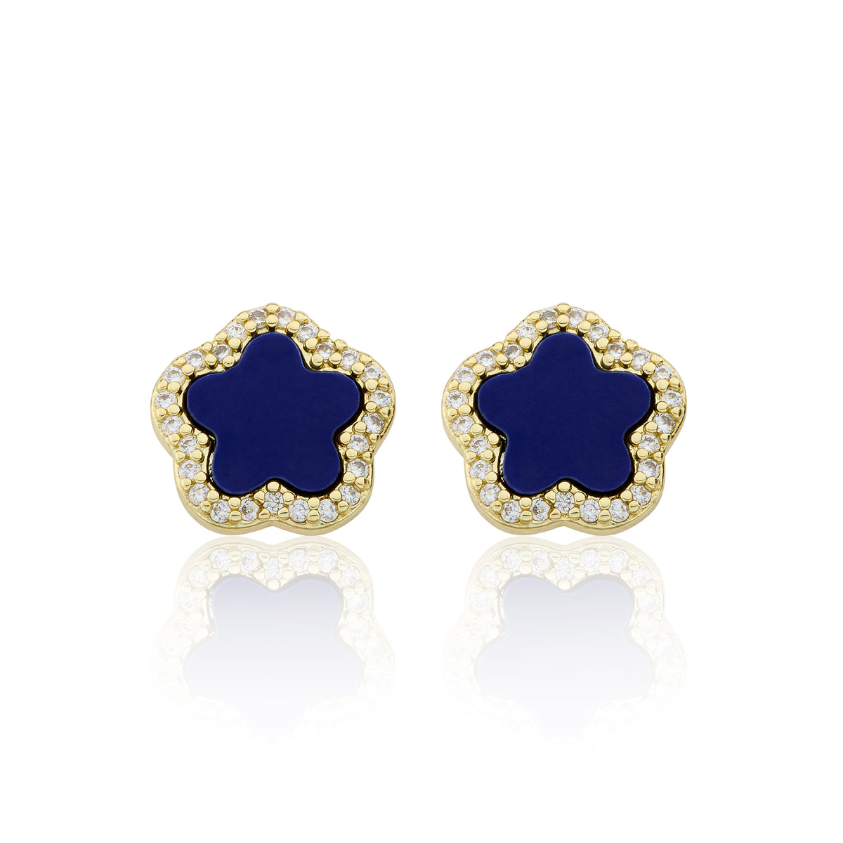 14K Gold Plated Cz Framed Mother Of Pearl Flower Stud Earring