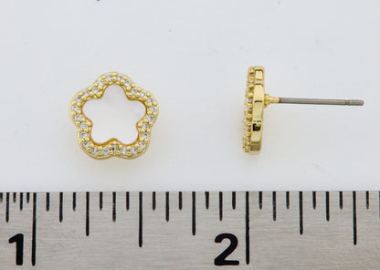 14K Gold Plated Cz Framed Mother Of Pearl Flower Stud Earring Wholesale