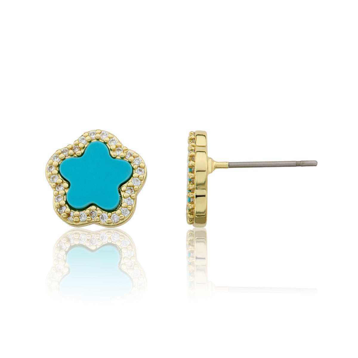 14K Gold Plated Cz Framed Mother Of Pearl Flower Stud Earring Wholesale