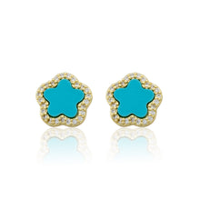 14K Gold Plated Cz Framed Mother Of Pearl Flower Stud Earring Wholesale