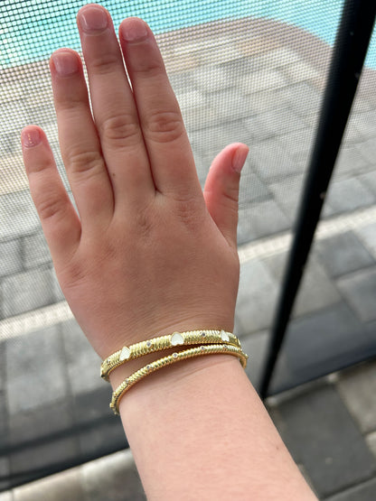 Ribbed Bangle And Enamel Hearts Bangle