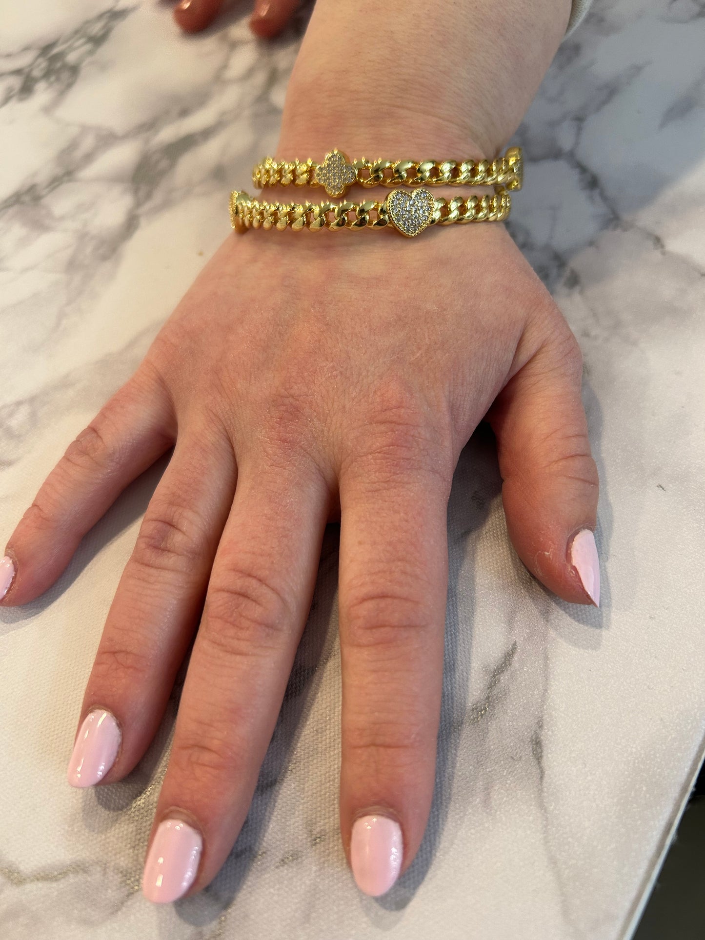 Link Bangle Accented With Cz Clovers Wholesale