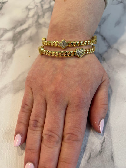 Link Bangle Accented With Cz Hearts Wholesale