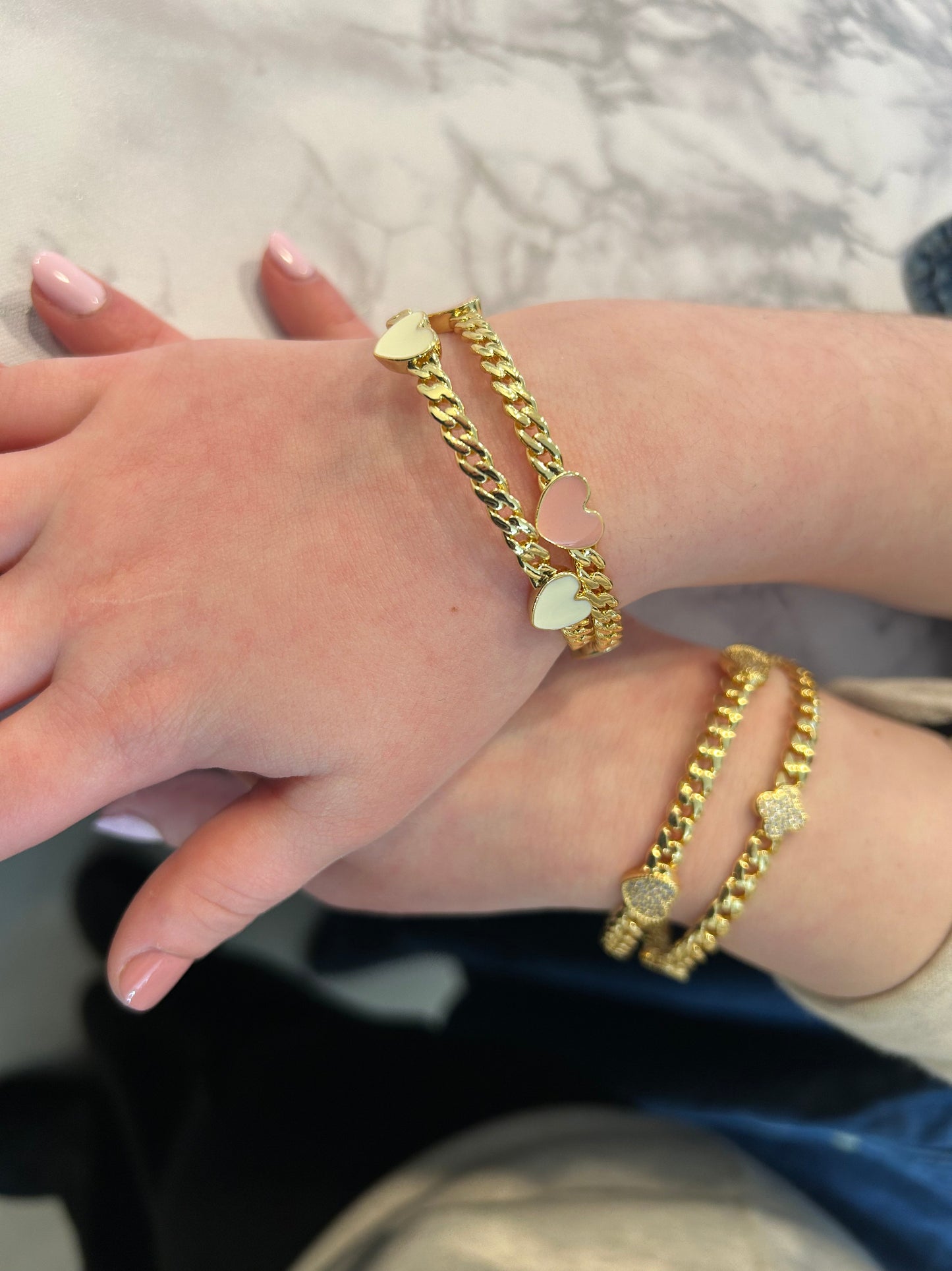Link Bangle Accented With Enamel Hearts