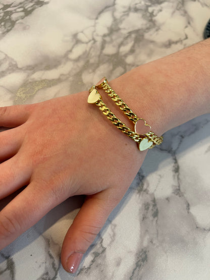 Link Bangle Accented With Enamel Hearts