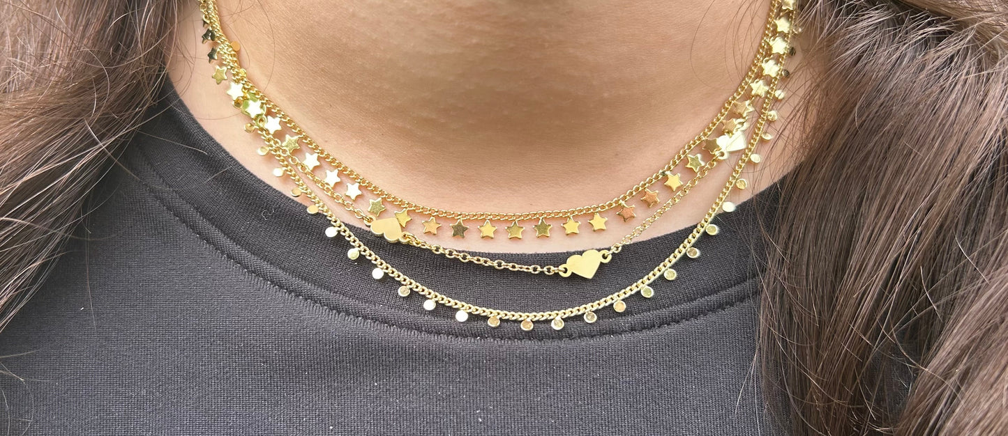 14K Gold Plated Link & Small Disc Dangles Necklace