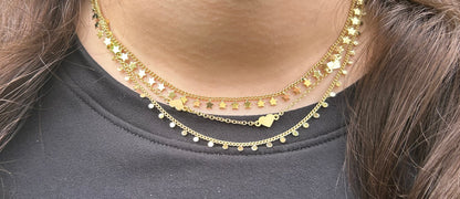 14K Gold Plated Link & Small Disc Dangles Necklace