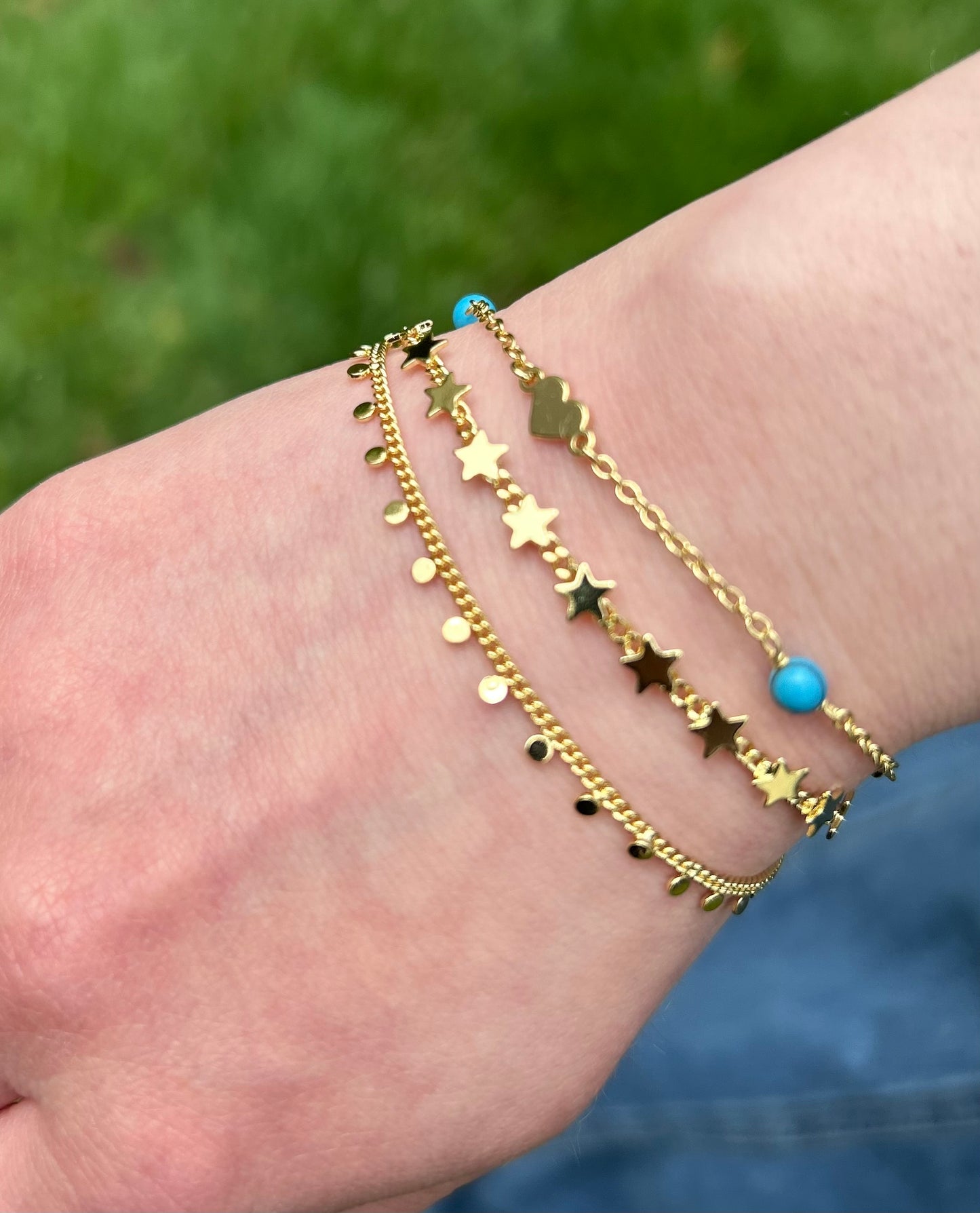 14K Gold Plated Stars On Link  Bracelet Wholesale