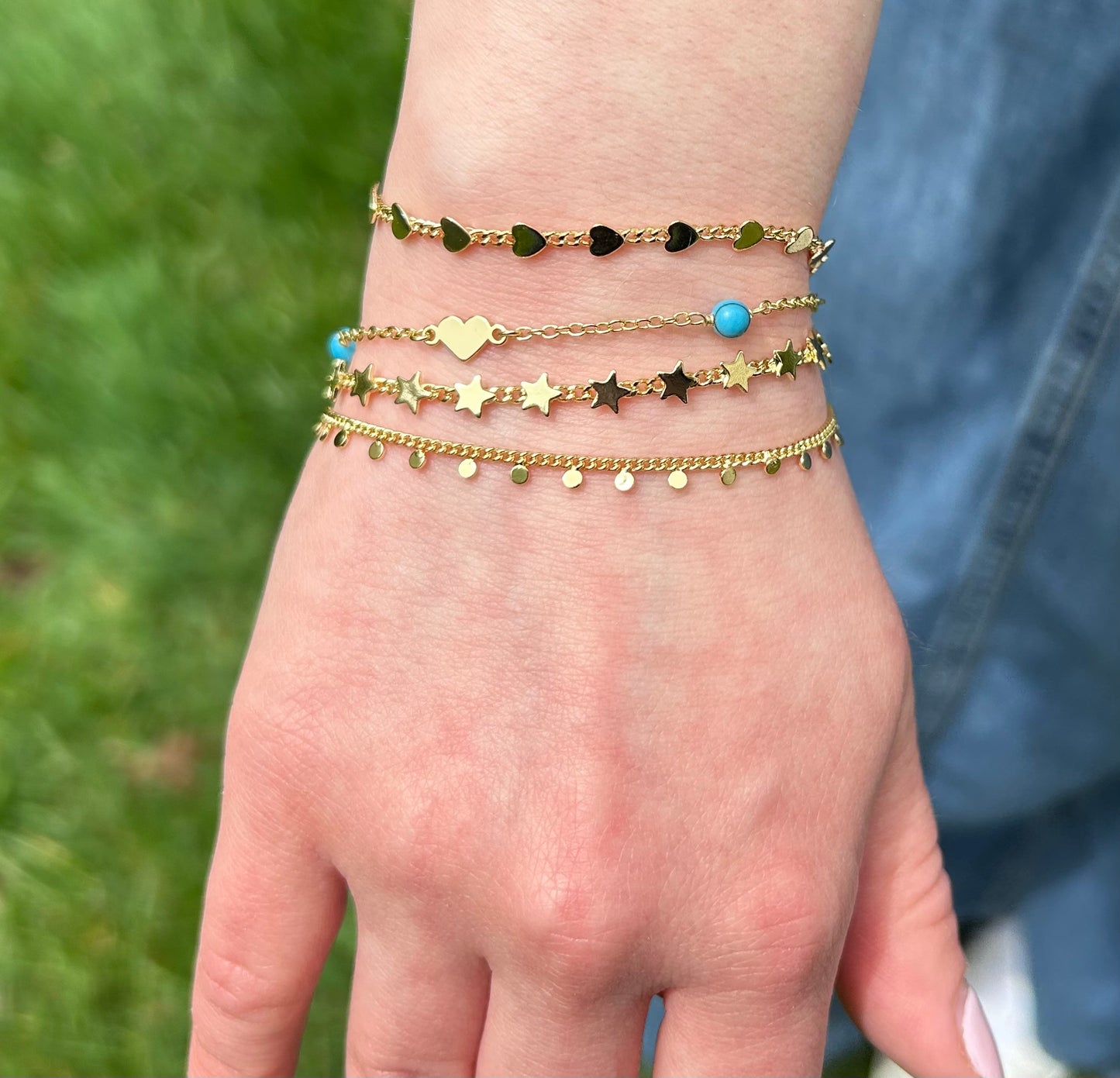 14K Gold Plated Link & Disc Dangles Bracelet