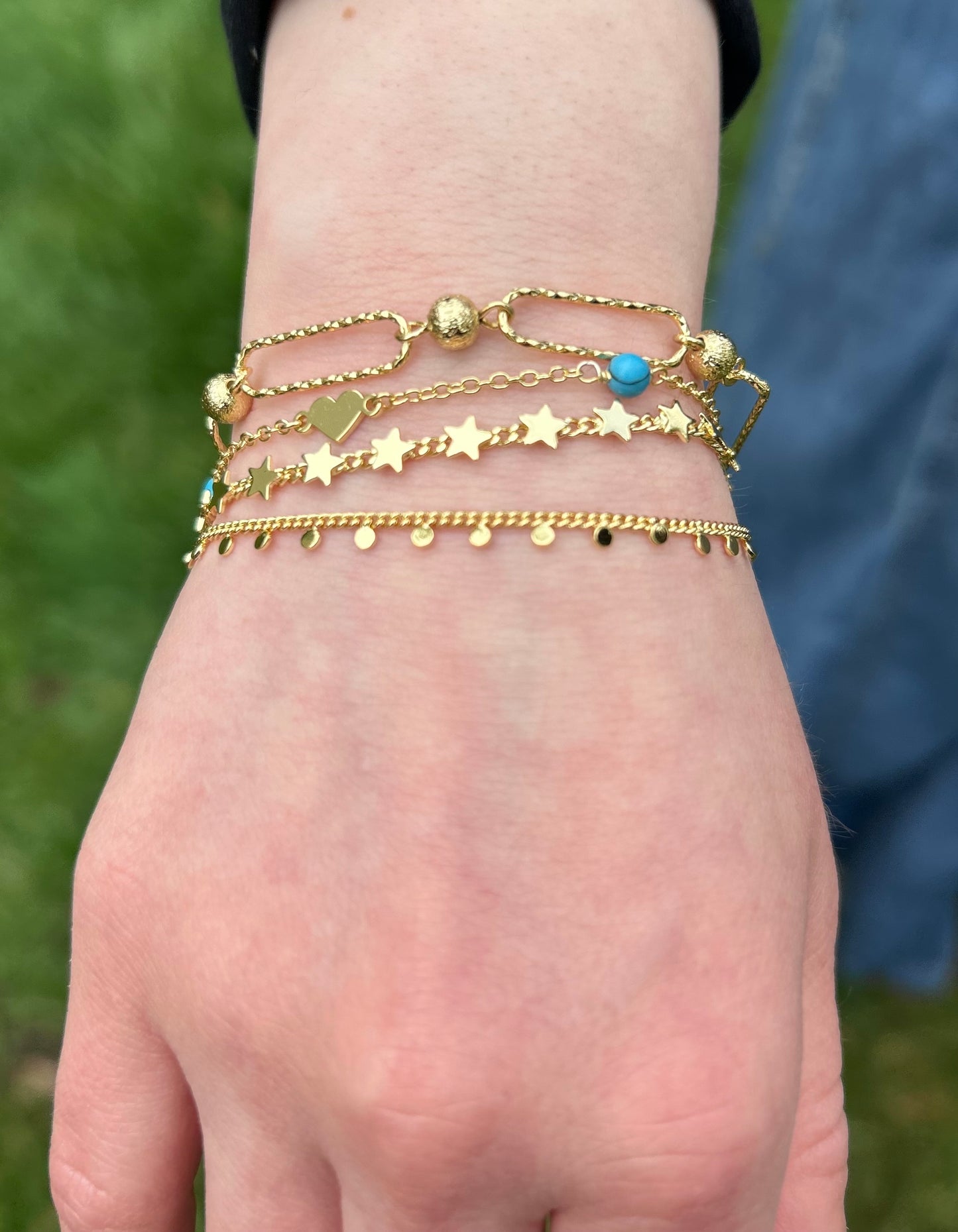 14K Gold Plated Stars On Link  Bracelet Wholesale