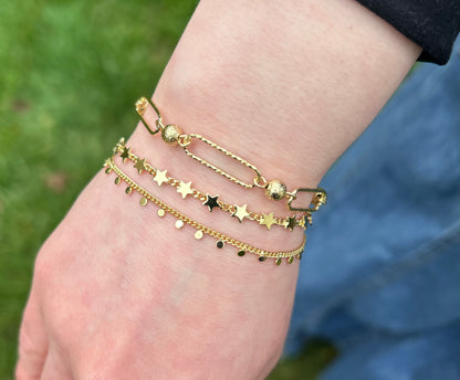 14K Gold Plated Link & Disc Dangles Bracelet