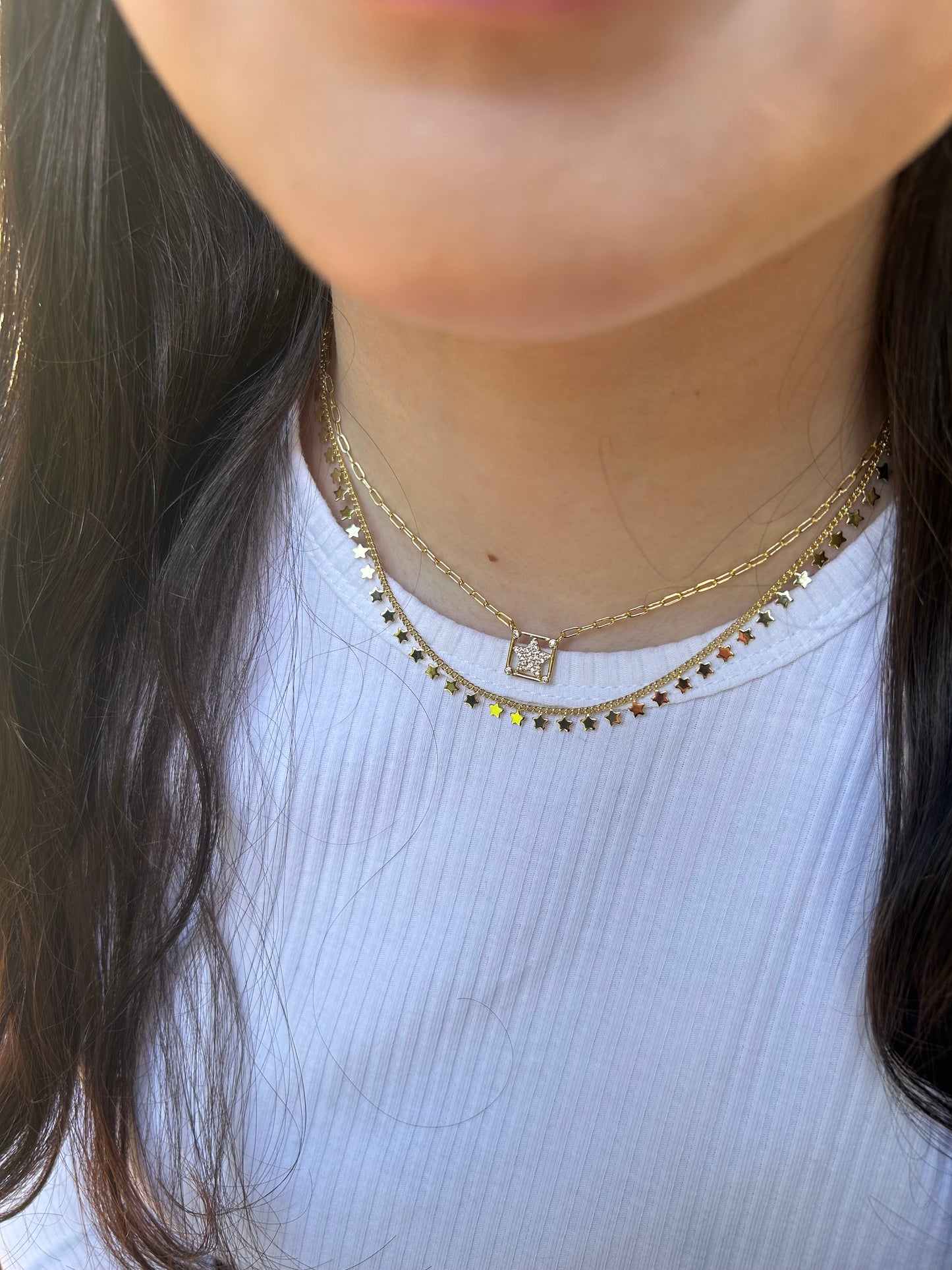 Cz Pave' Star Paperclip Chain Necklace Wholesale