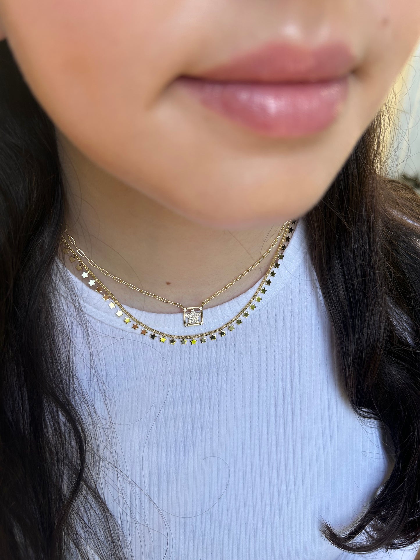 Cz Pave' Star Paperclip Chain Necklace