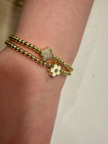 LMTS Classic! 14K Gold Plated Bead & Enamel Flower Wire Bracelet
