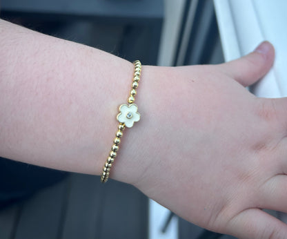 LMTS Classic! 14K Gold Plated Bead & Enamel Flower Wire Bracelet