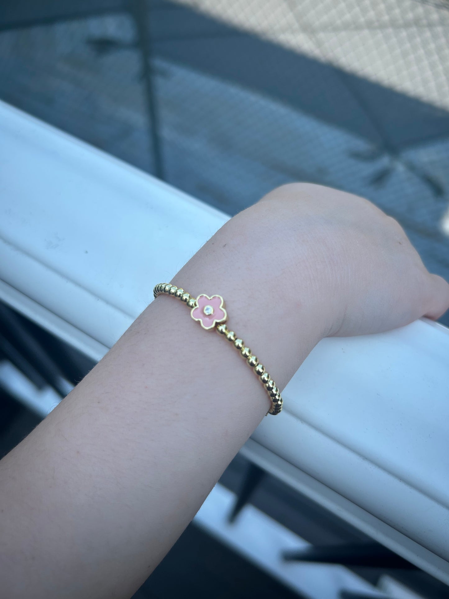 LMTS Classic! 14K Gold Plated Bead & Enamel Flower Wire Bracelet Wholesale