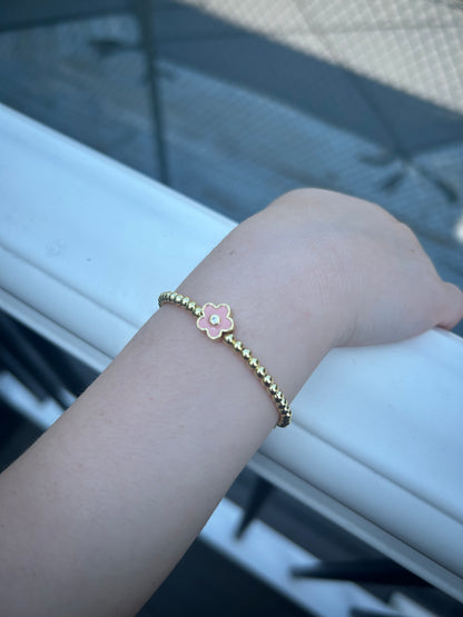 LMTS Classic! 14K Gold Plated Bead & Enamel Flower Wire Bracelet Wholesale