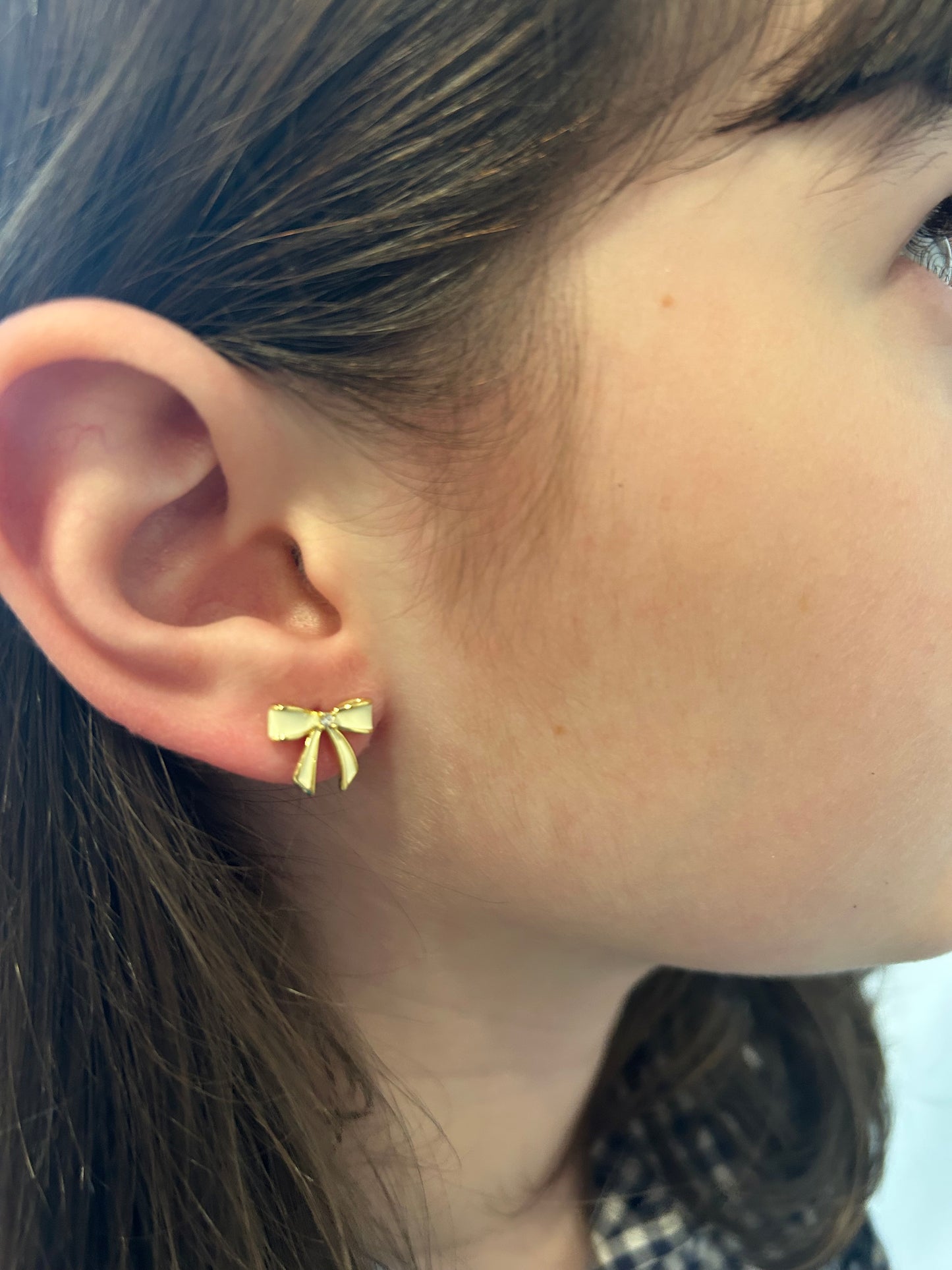 LMTS Classic! 14k Gold Plated Cz Center Enamel Bow Stud Earring