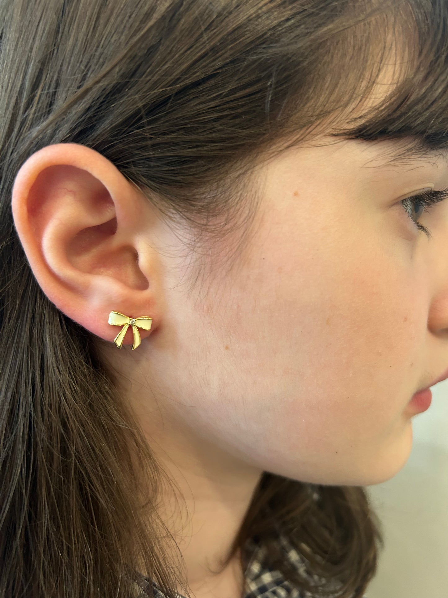 LMTS Classic! 14k Gold Plated Cz Center Enamel Bow Stud Earring