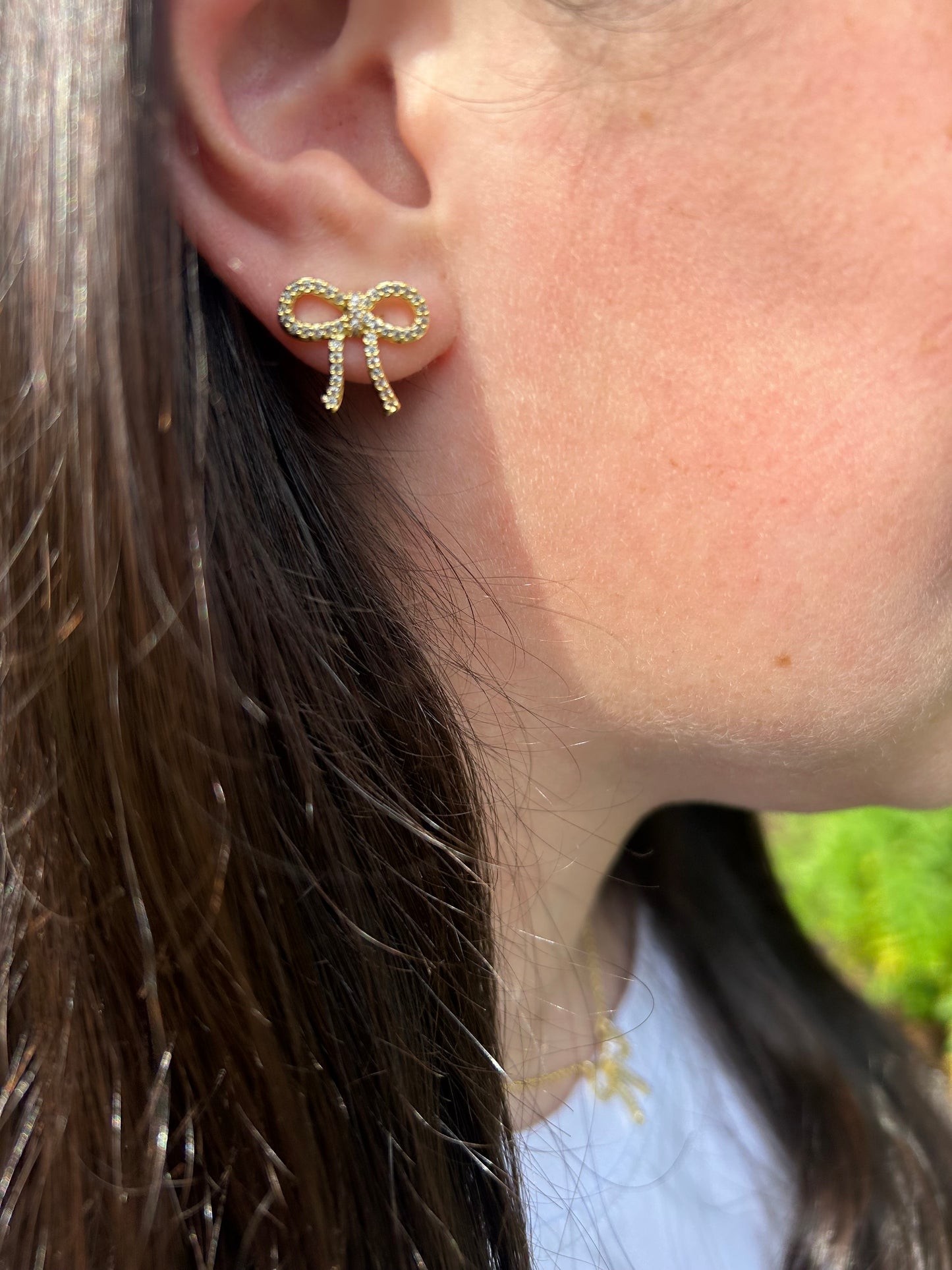 LMTS Classic! 14k Gold Plated Cz Bow Stud Earring