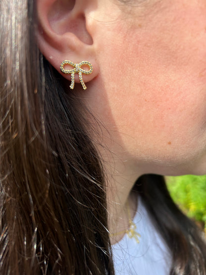 LMTS Classic! 14k Gold Plated Cz Bow Stud Earring