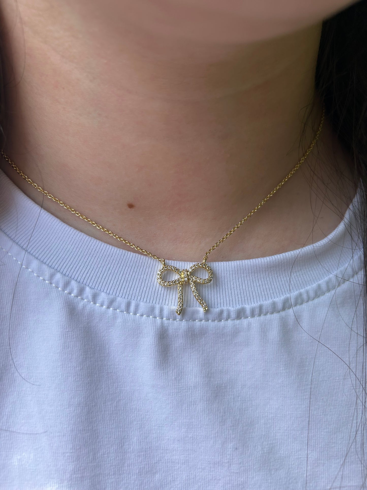 LMTS Classic! 14k Gold Plated Cz Bow Necklace
