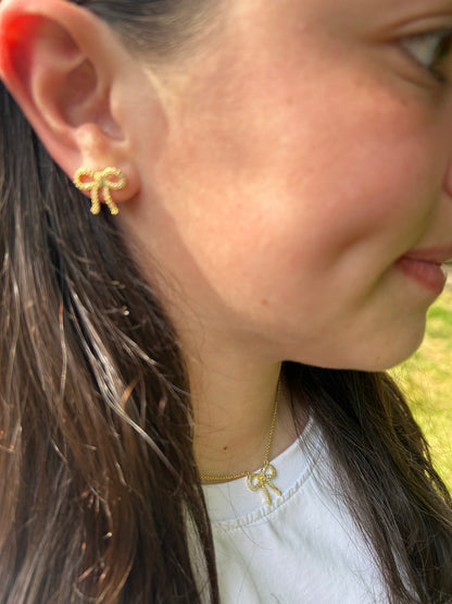 LMTS Classic! 14k Gold Plated Cz Bow Stud Earring Wholesale