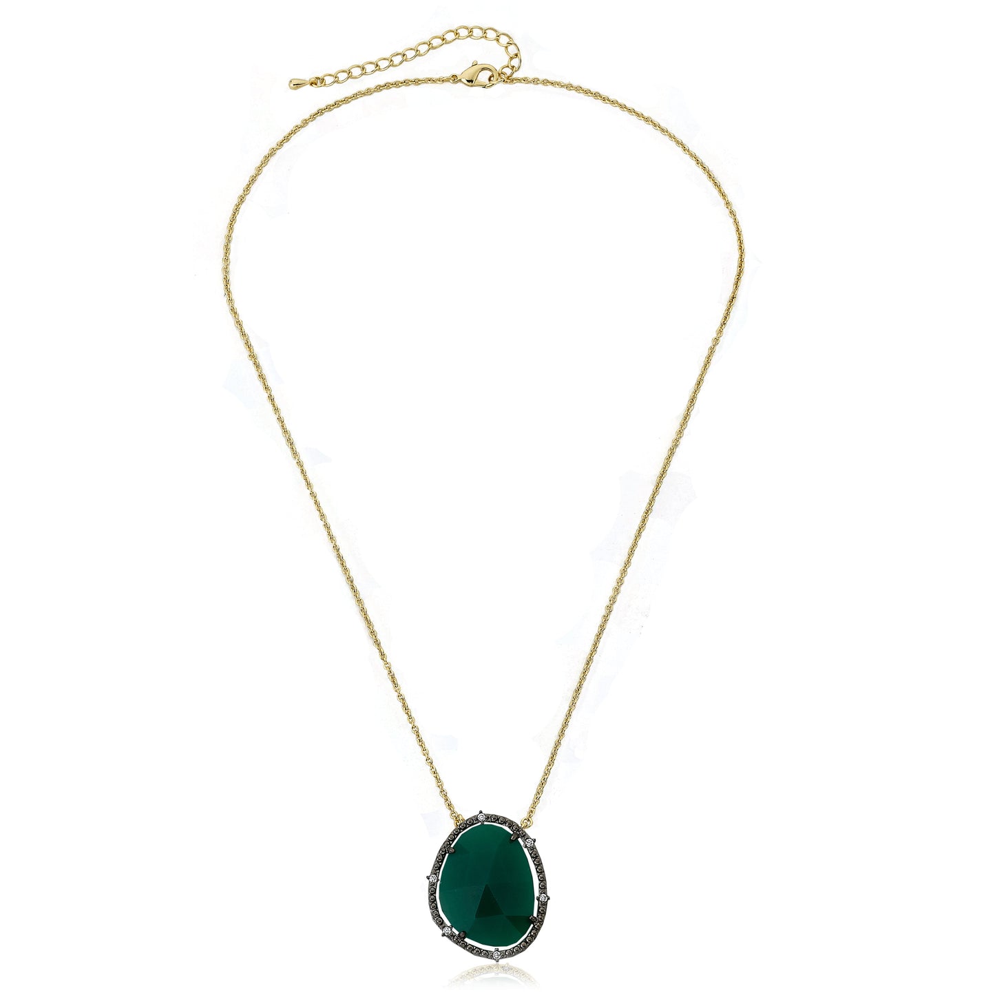 14k Gold Plated Precious Green Agate Gem Stone Pendant Necklace Wholesale