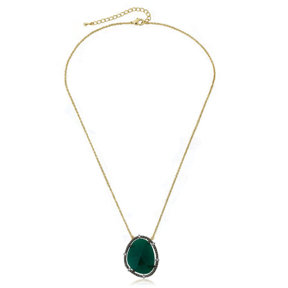 14k Gold Plated Precious Green Agate Gem Stone Pendant Necklace Wholesale